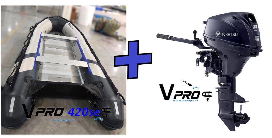 Bote VPro420se + Motor Fuera Borda Tohatsu 20HP 4T E.F.I Pata Corta